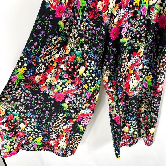 ETRO Floral Pants Set Black Silk 2pc One Shoulder Top Wide Leg Sz 42 IT / M - Picture 11 of 15